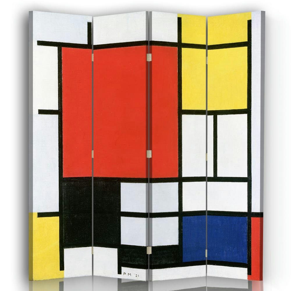 - Paravent composition avec large plan rouge Mondrian 145x180cm (4x)