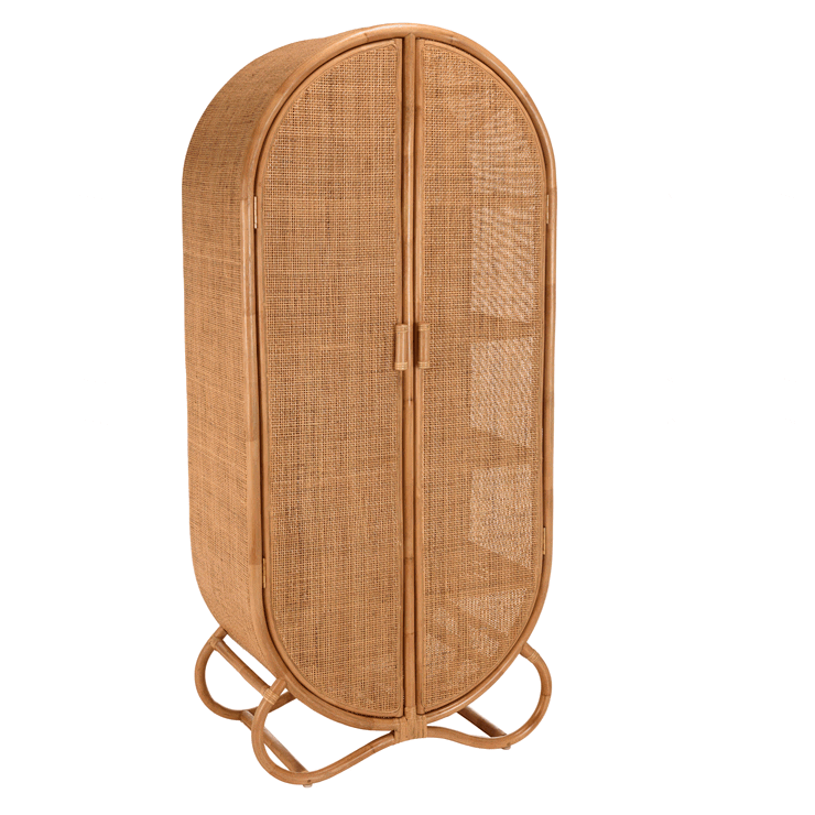 Armoire arrondie rotin et cannage miel MANY