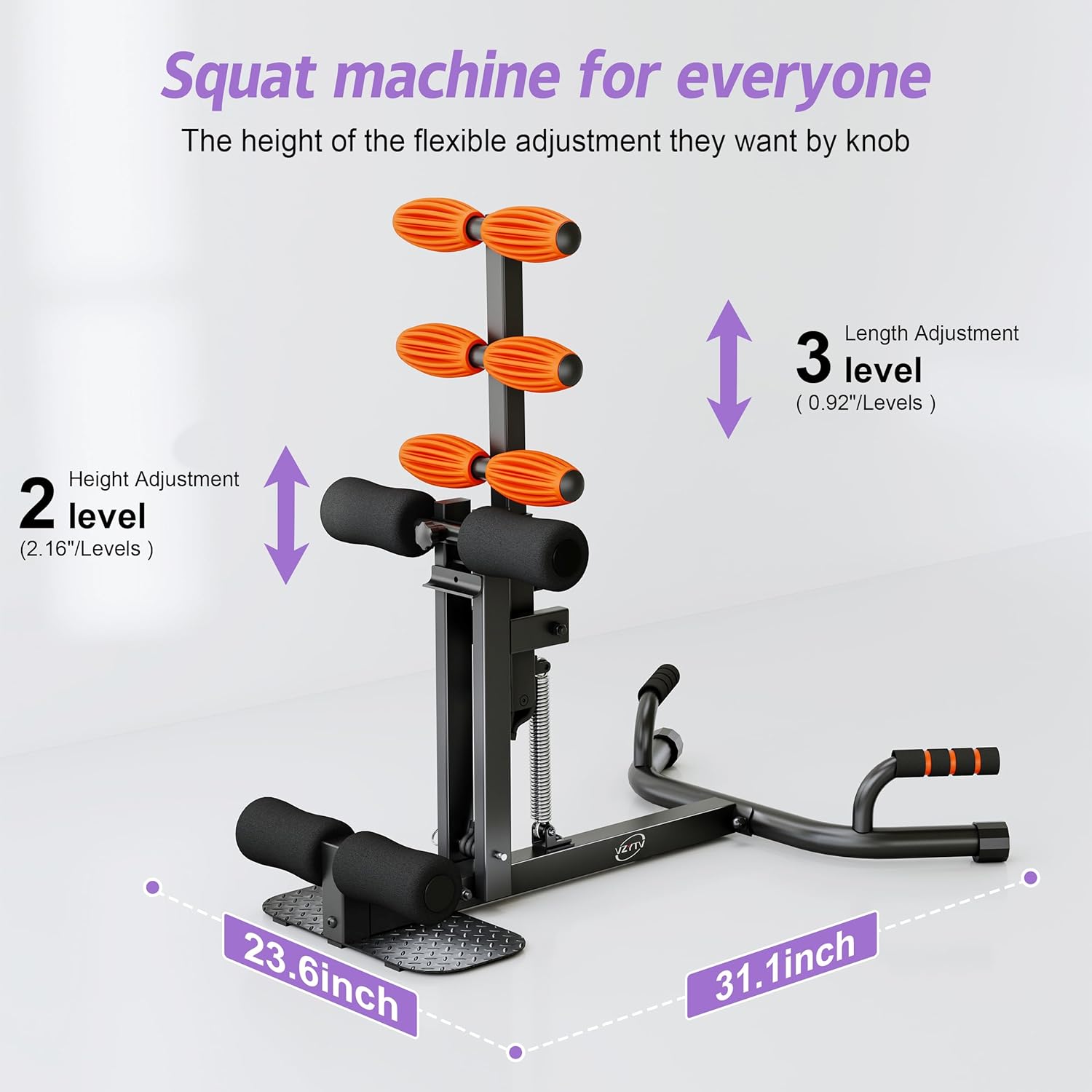 Deep Squat Machine, Adjustable Glutes Trainer Machine, Core & Abs for Low Impact Lower Body Workouts, Home Gym Push-Up Exercises, Easy to Assemble, 350Lbs Weight Capacity