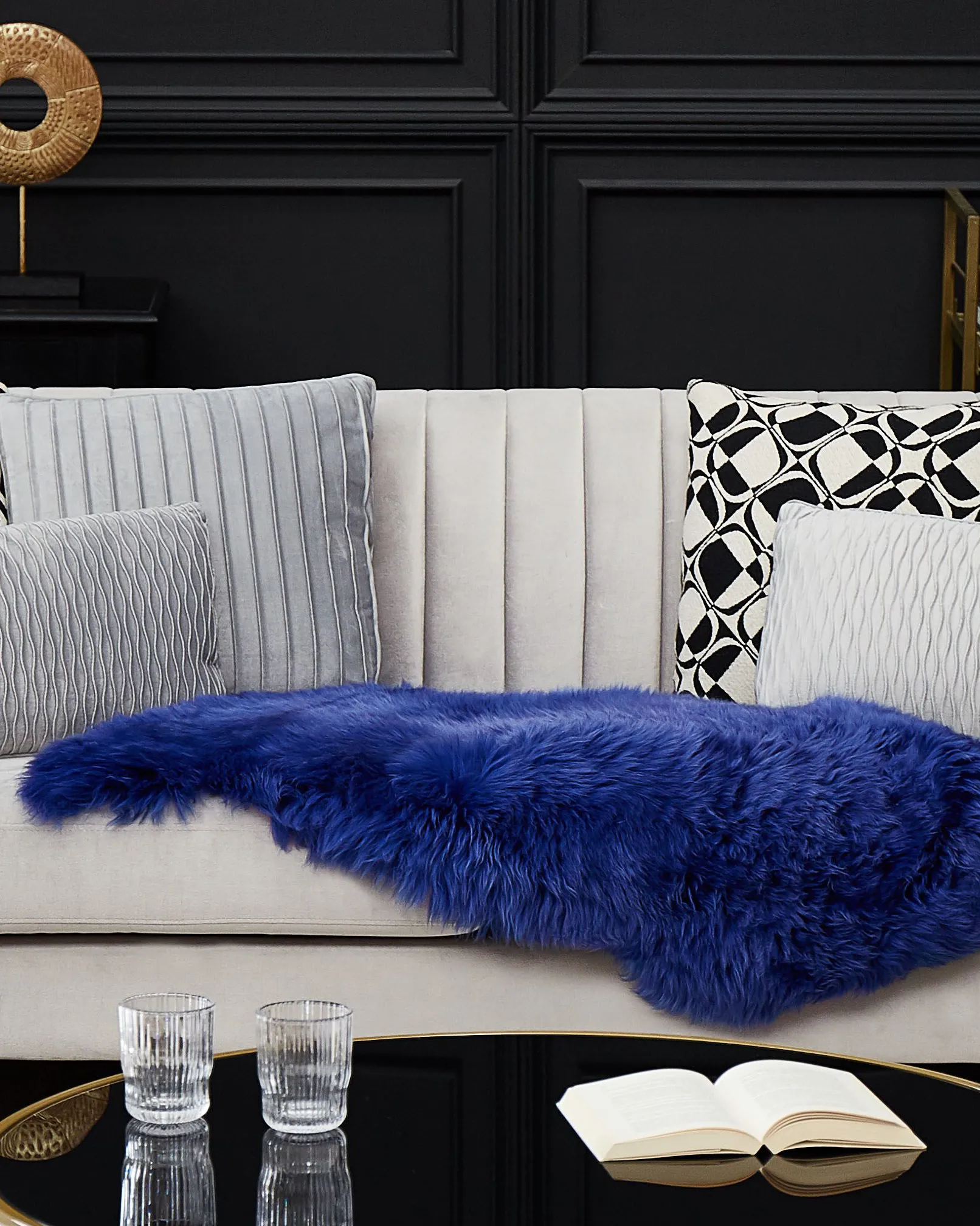 Sheepskin Rug ULURU Navy Blue 65 x 110 cm