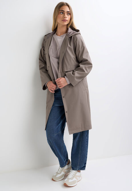 Womens Grey Rubber Mid Length Coat
