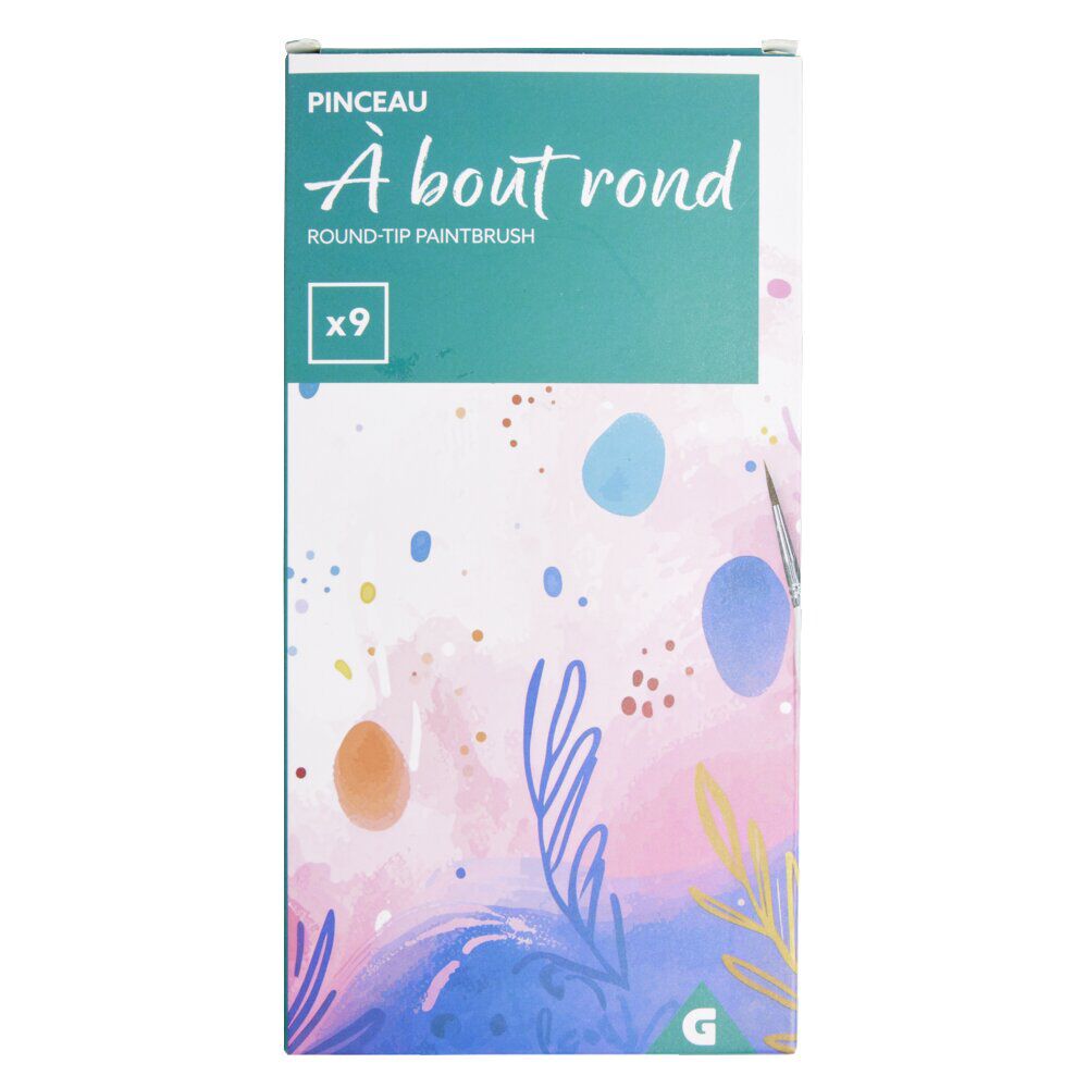 Pinceaux à bout rond bois et nylon H20cm - 9 pièces