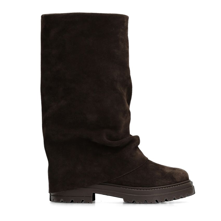 Manfield Bruine suède laarzen met flap