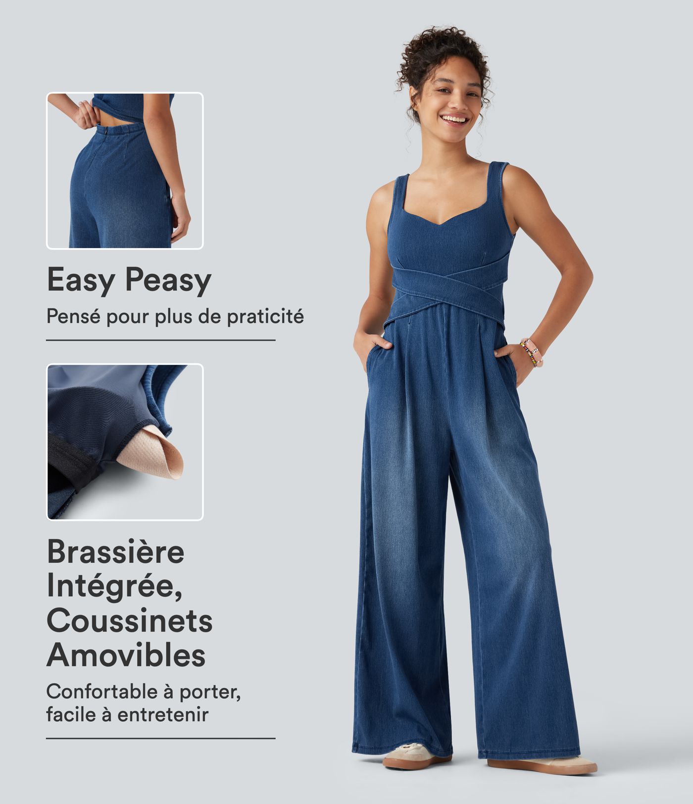 Combinaison en jean Halara Flex™ Édition accès facile Easy Peasy avec coussinets amovibles et poches