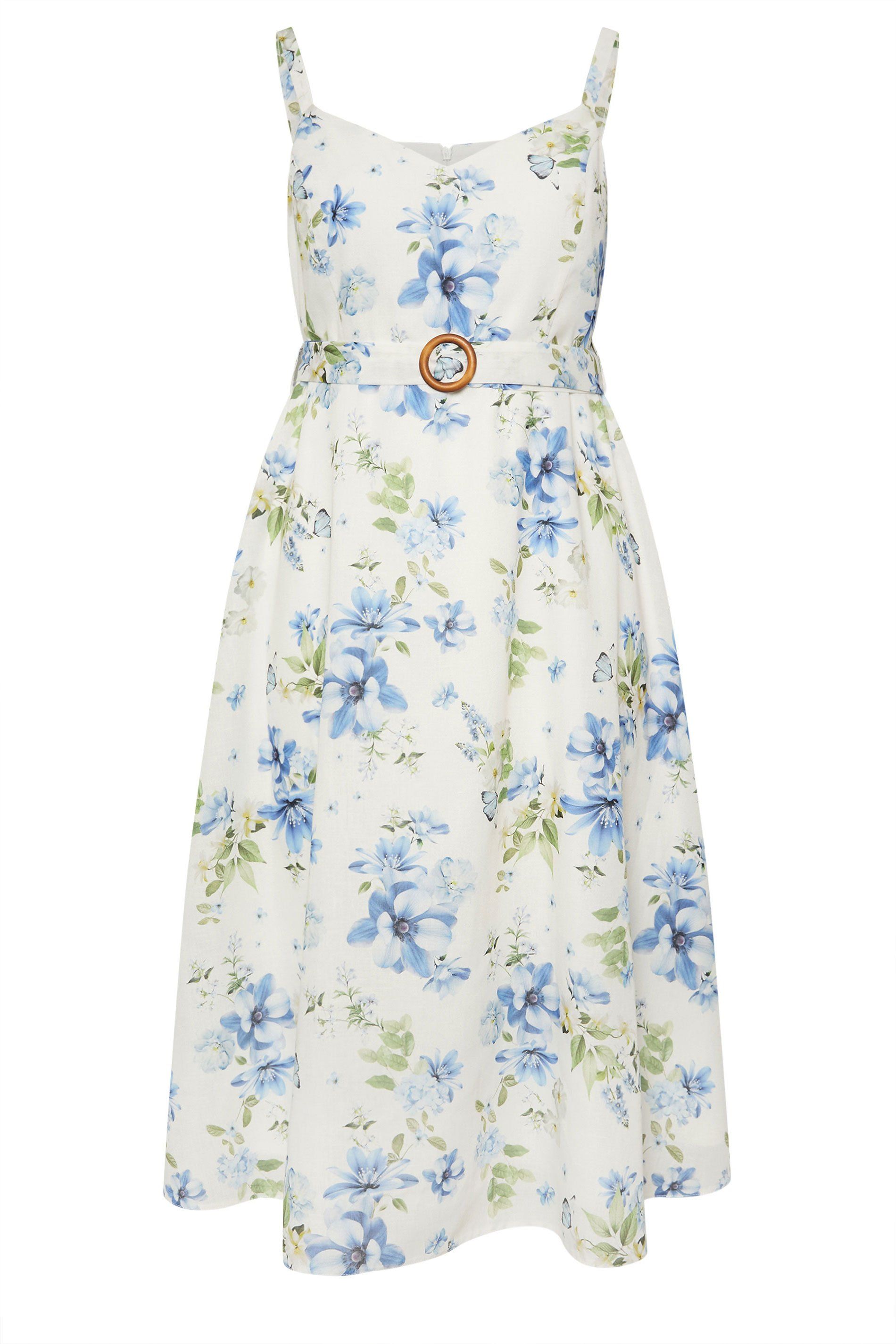 Yours Floral Belted Linen Look Dress