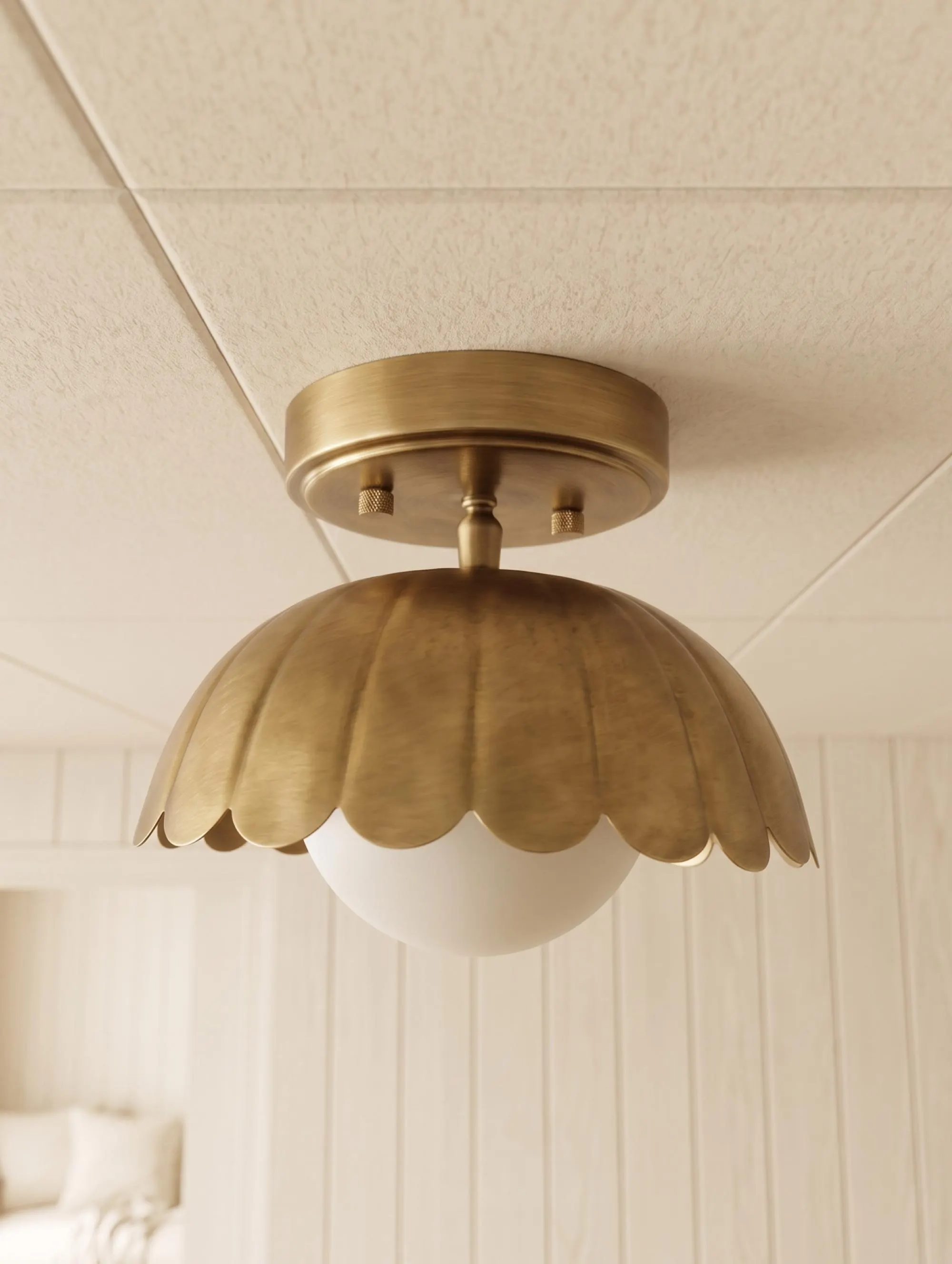 Mid Century Brass Ceiling Light Minimalist Flush Mount Pendant Dome Style Bowl Lamp Lighting