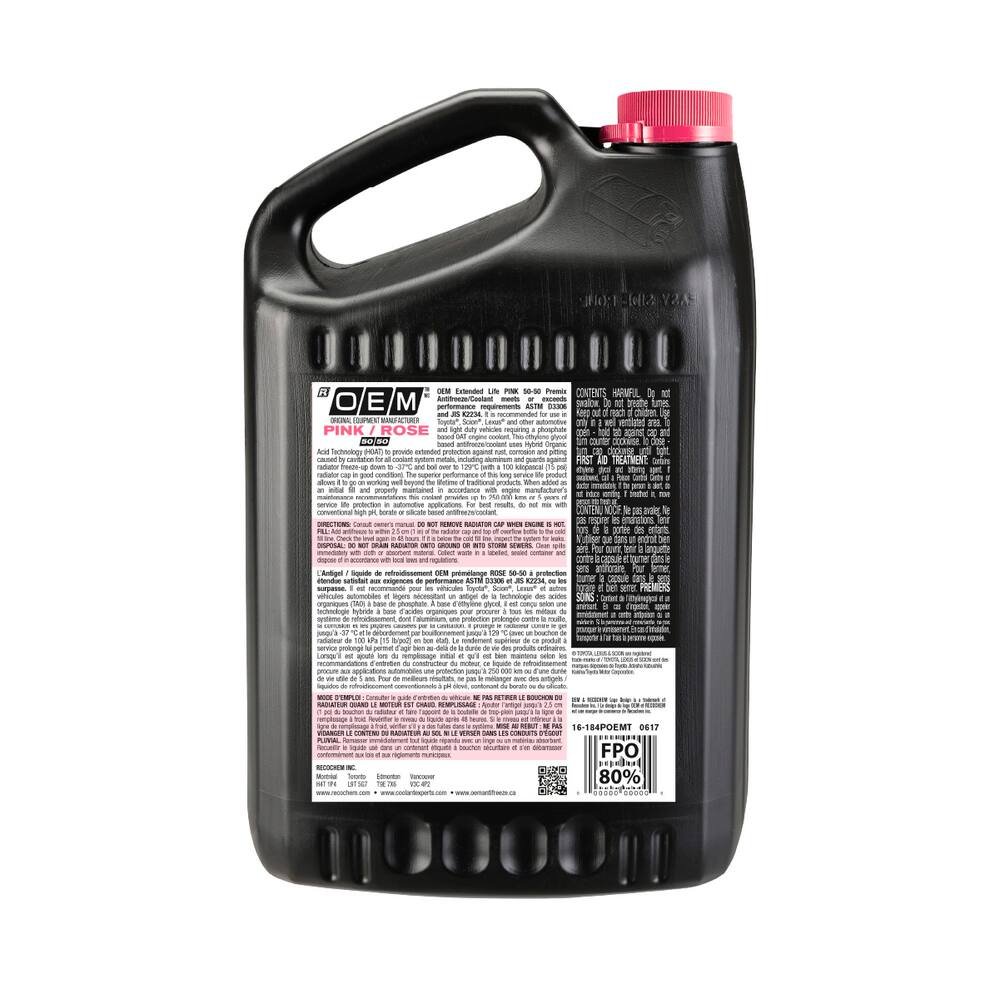 OEM 50/50 Premixed Anti-Freeze/Coolant, Toyota/Lexus/Scion, Pink /Rose, 3.78-L