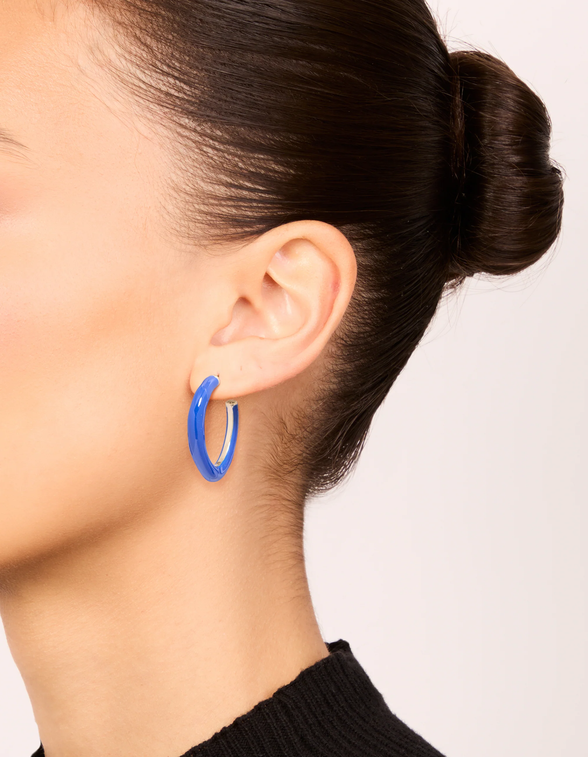 Gold Dark Blue Enamel Irregular Hoop Earrings