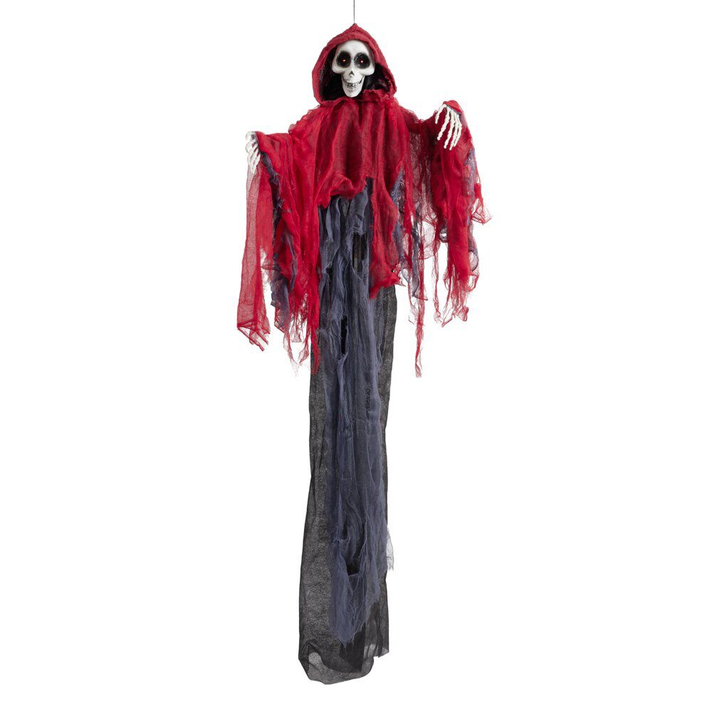 Fantôme Halloween à suspendre son et lumière tissu rouge et noir 98x12xH165cm