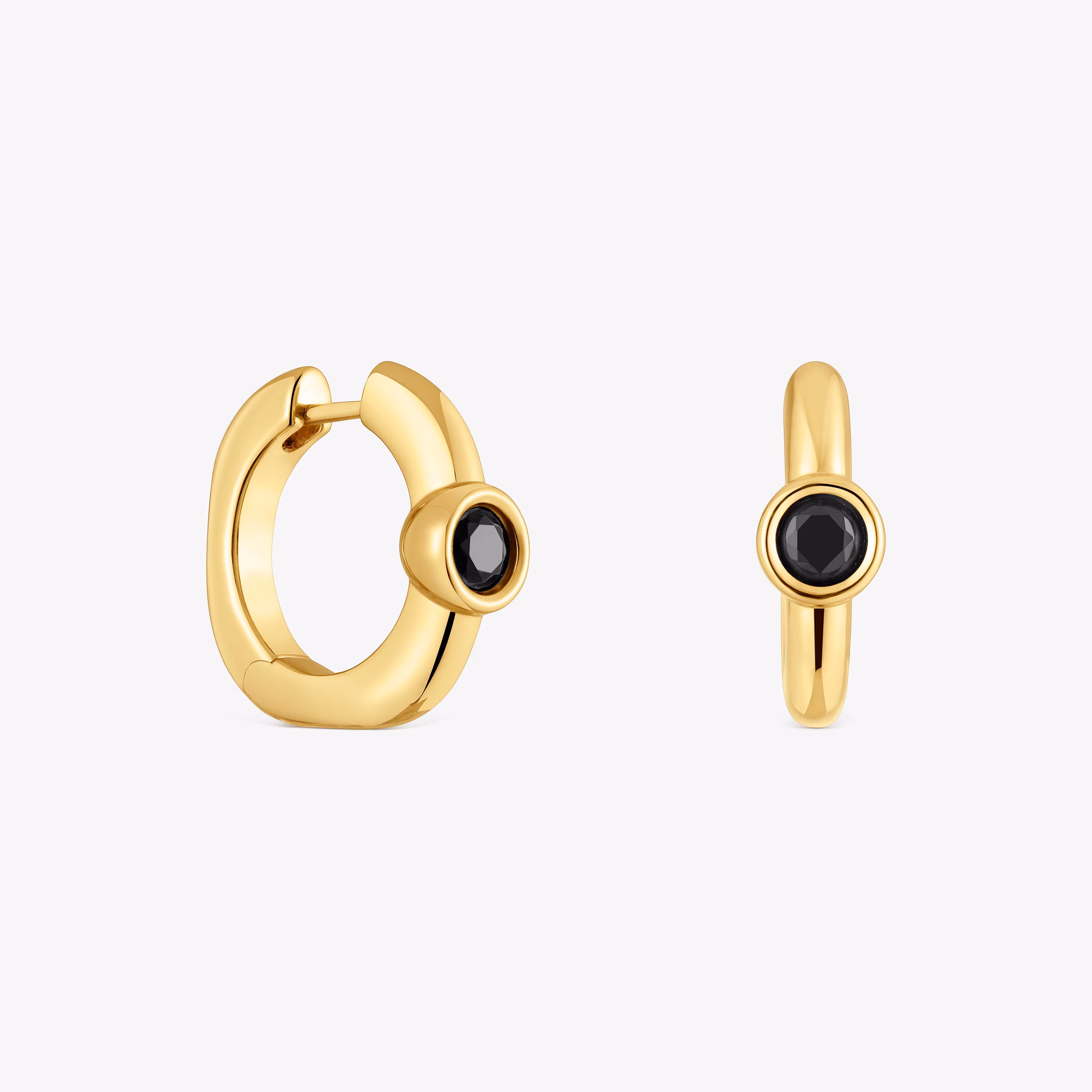 Pendientes de aro con baño de oro 18 kt sobre plata y espinela negra 18 mm Line
