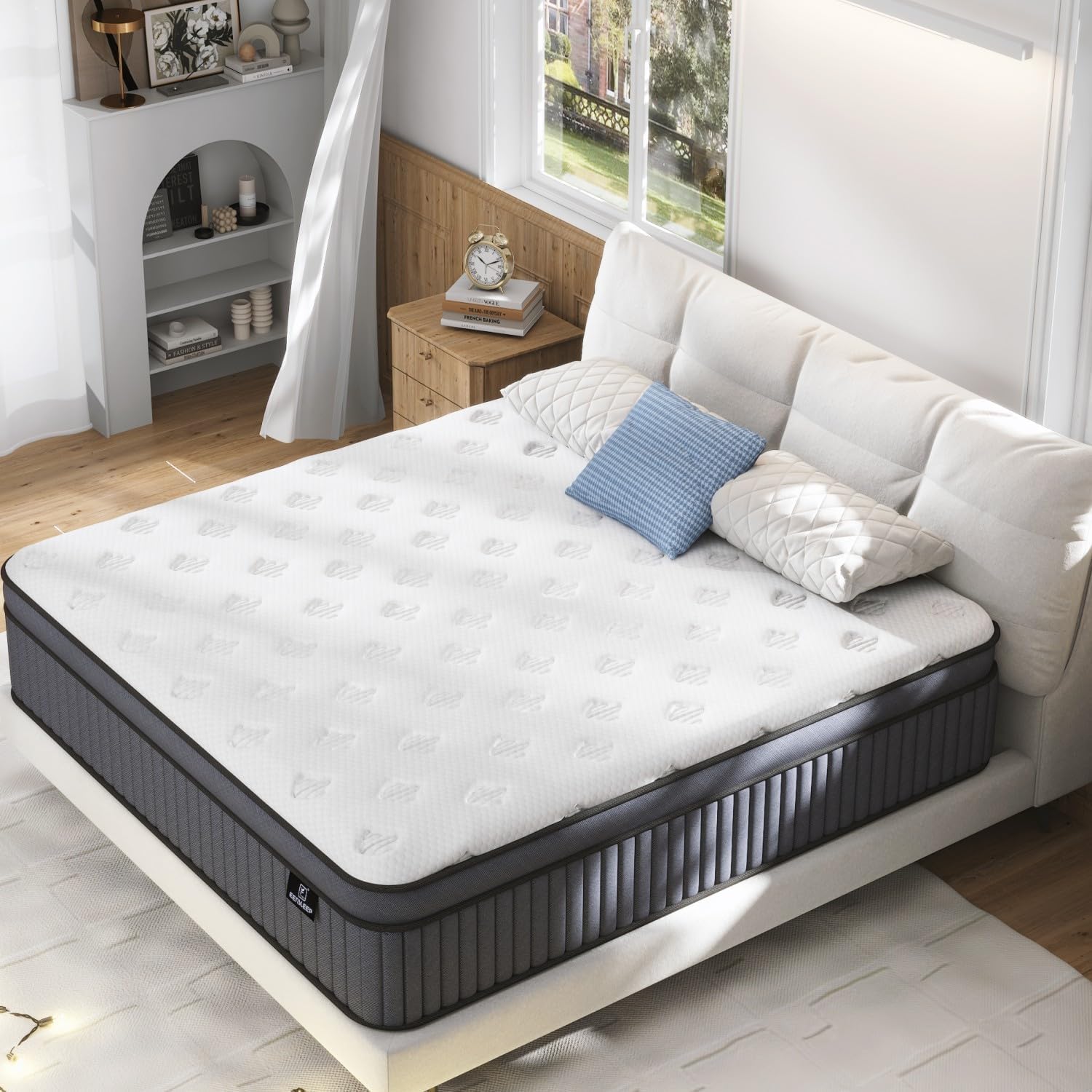 EEN EEN SLEEP 12 Inch Medium Firm King Size Mattress [Upgraded] King Hybrid Mattresses in A Box with Gel Memory Foam & Pocket Springs, Strong Edge Support,Pressure Relief,CertiPUR-US,365-Night Trial