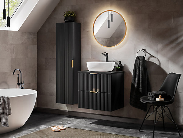 Meuble de salle de bain suspendu sous lavabo ADEL NOIR 80 cm