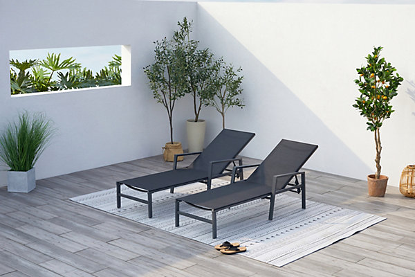 Lot de 2 transats en aluminium gris foncé et noir - BARI