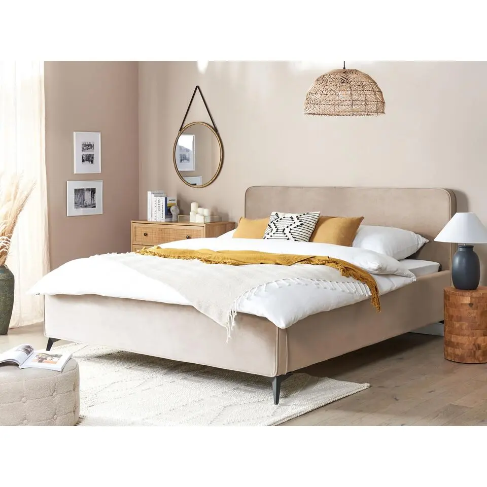VALOGNES - Tweepersoonsbed - Taupe - 180 x 200 cm - Fluweel