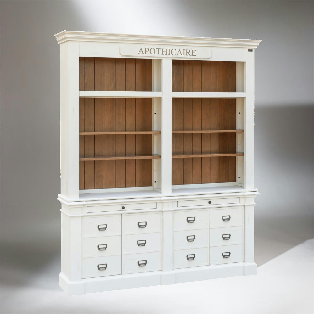 GUSTAVE - Bibiothèque apothicaire patine antiquaire satinée blanc