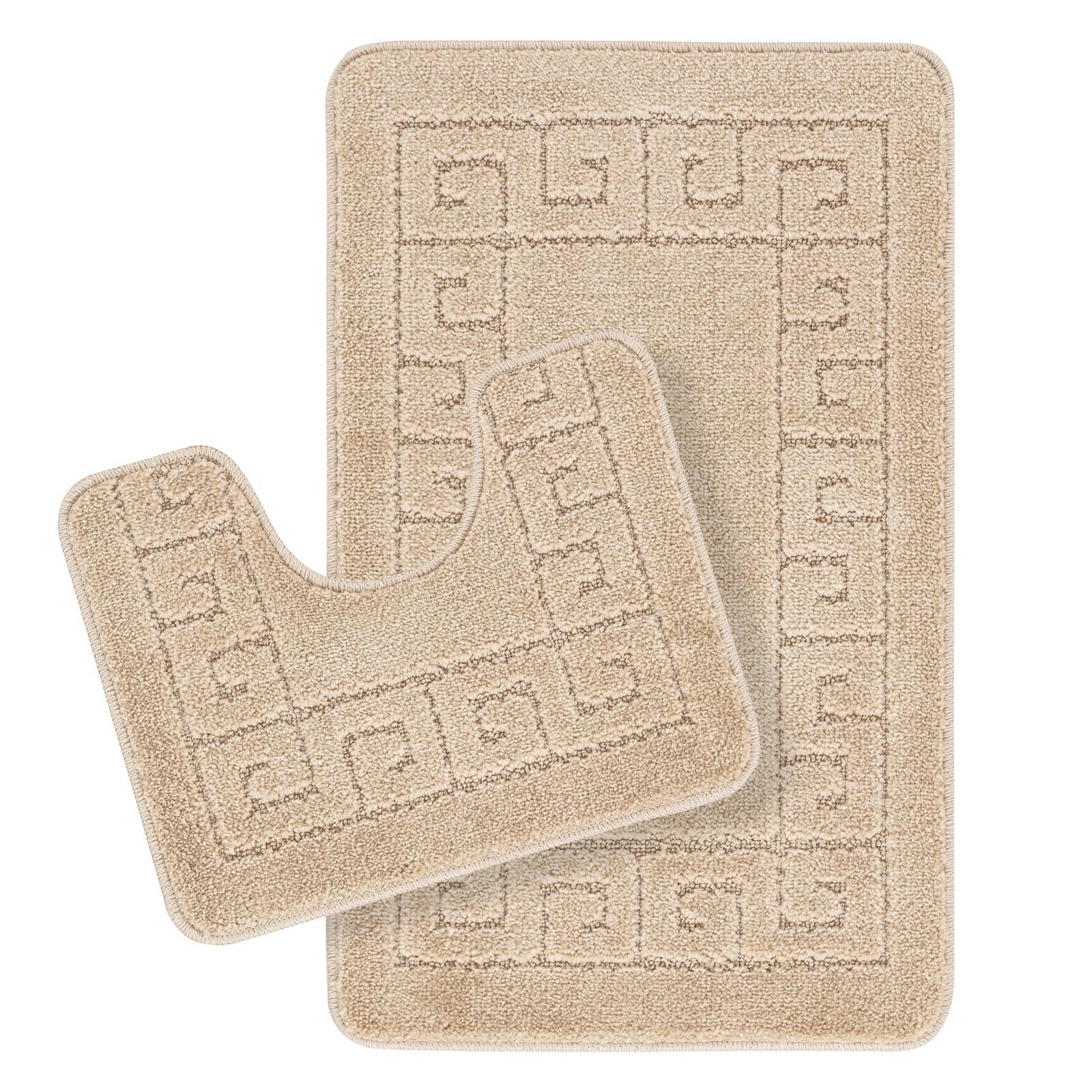 POPPY - Set de 2 Tapis de Salle de Bain Uni Chic Beige 80x50/40x40