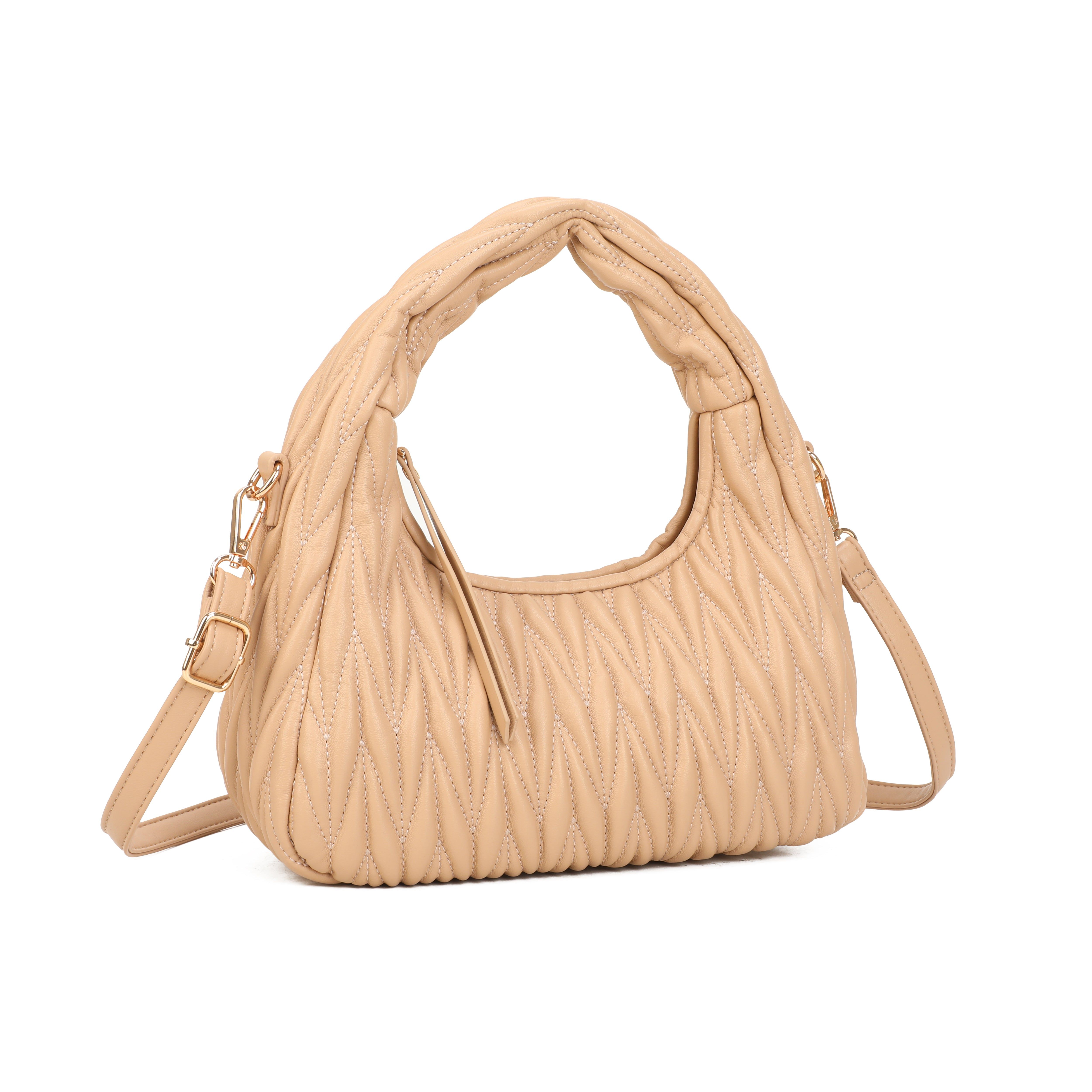 JFY Top Handle Hobo Grab Bag With Quilted Chevron Pattern Grab Bag