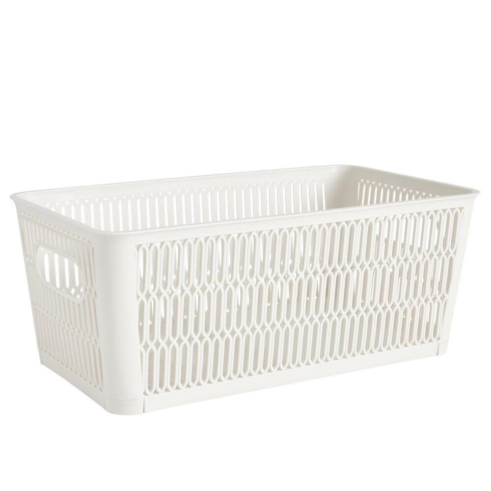 Panière de rangement 3,8L ajourée empilable plastique blanc 29x16,5xH11,5cm