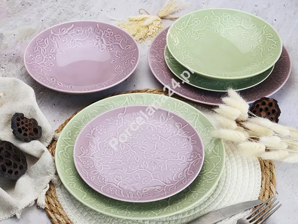 Serwis obiadowo-herbaciany na 6 osób (26 el) Lubiana - Hanami Pistacjowa Zieleń / Pudrowy Róż
