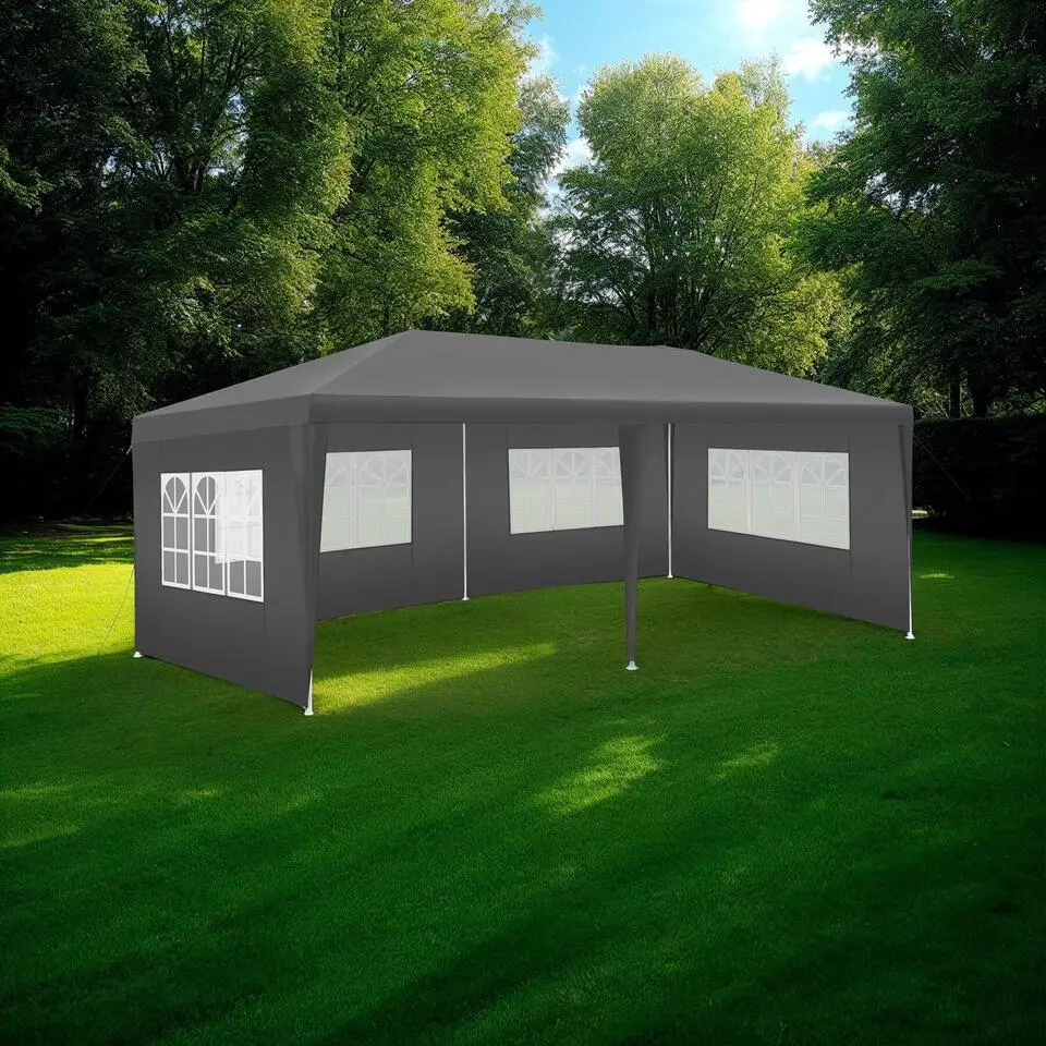 tectake Paviljoen Novara met 5 zijpanelen, waterdicht, 6x3m, Grijs