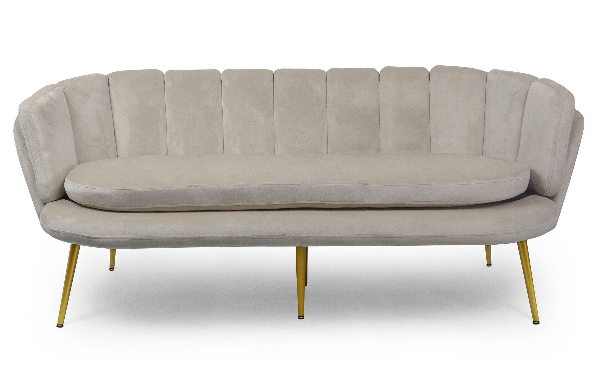 BRENDA - Canapé 3 places arrondi velours taupe pieds or