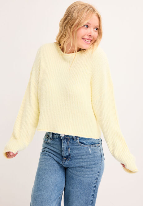 Older Girls Lemon Yellow Ribbed Jumper