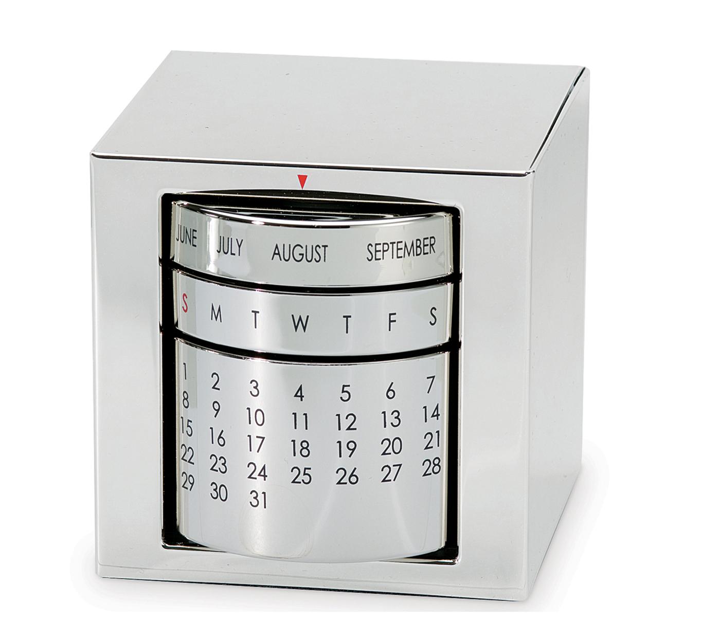 Personalized Perpetual Calendar Cube | Nickel-Plated Desk Organizer