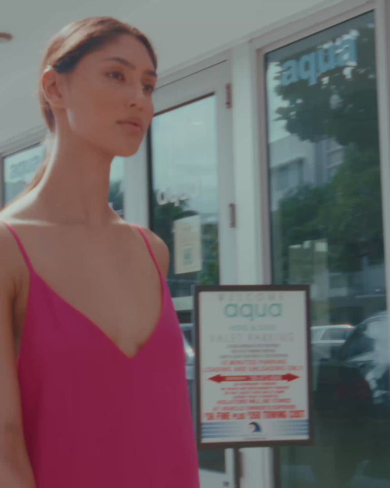 Robe longue en lin col V dos nu à nouer fuchsia Wendra