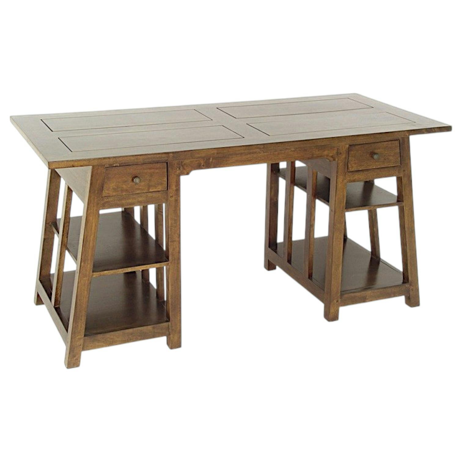 Bureau exotique hévéa massif 2 tiroirs 150cm MAORI