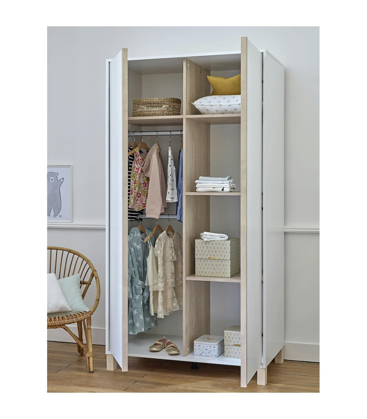 CELESTE - Armoire 2 portes Enfant - Blanc 101 x H194 cm
