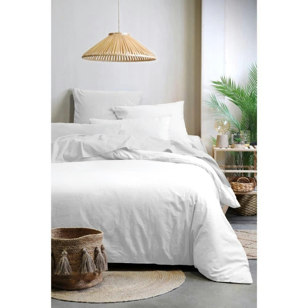 HORIZON - Housse de couette unie en coton bio blanc 240 x 260