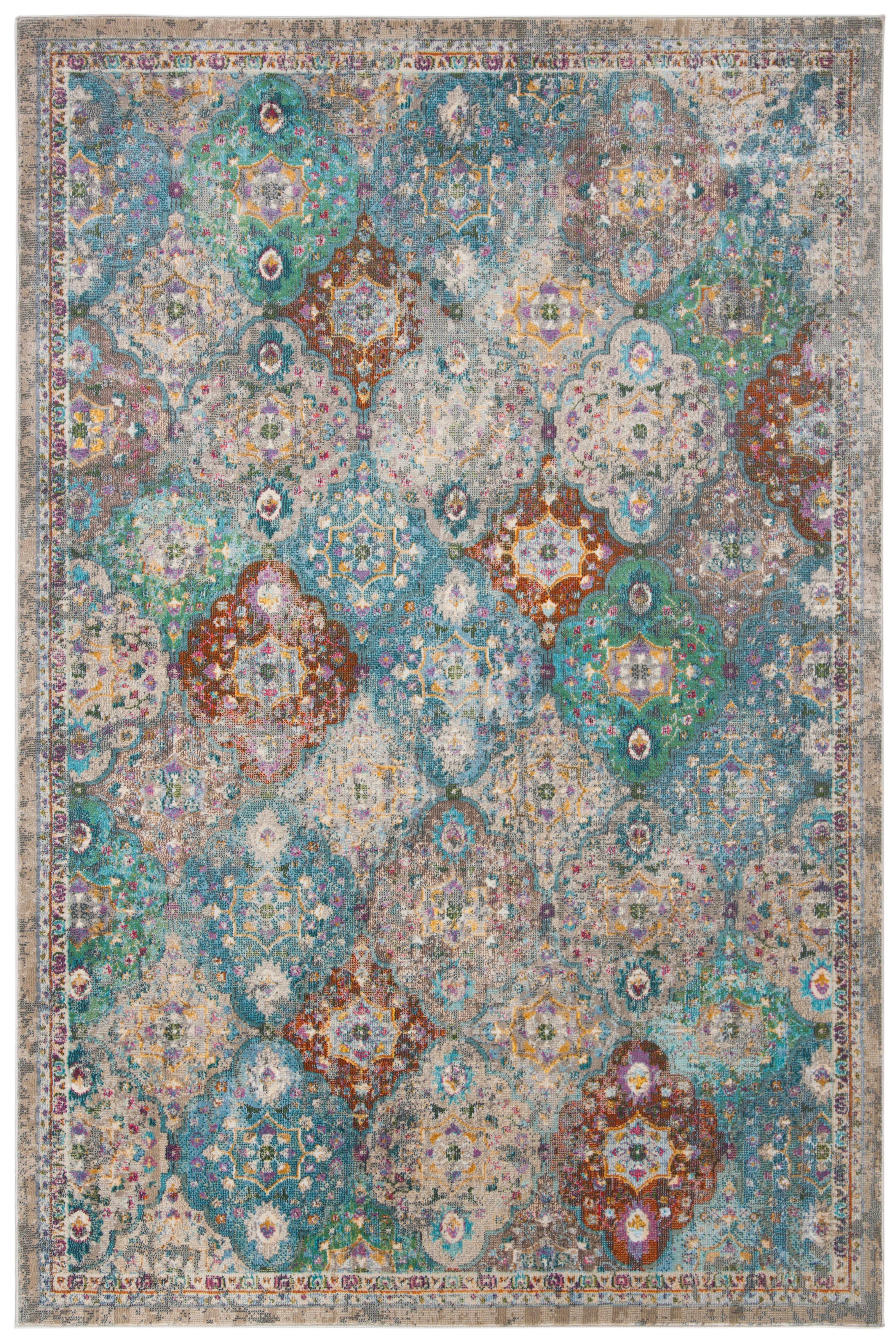 LUXOR - Tapis de salon interieur en ivoire & turquoise, 160 x 231 cm