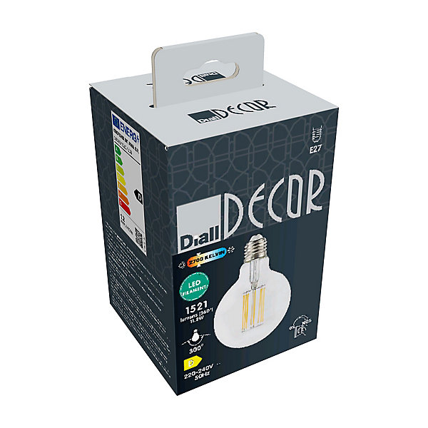 Ampoule LED globe E27 1521lm 11.2W = 100W Ø9.5cm Diall blanc chaud