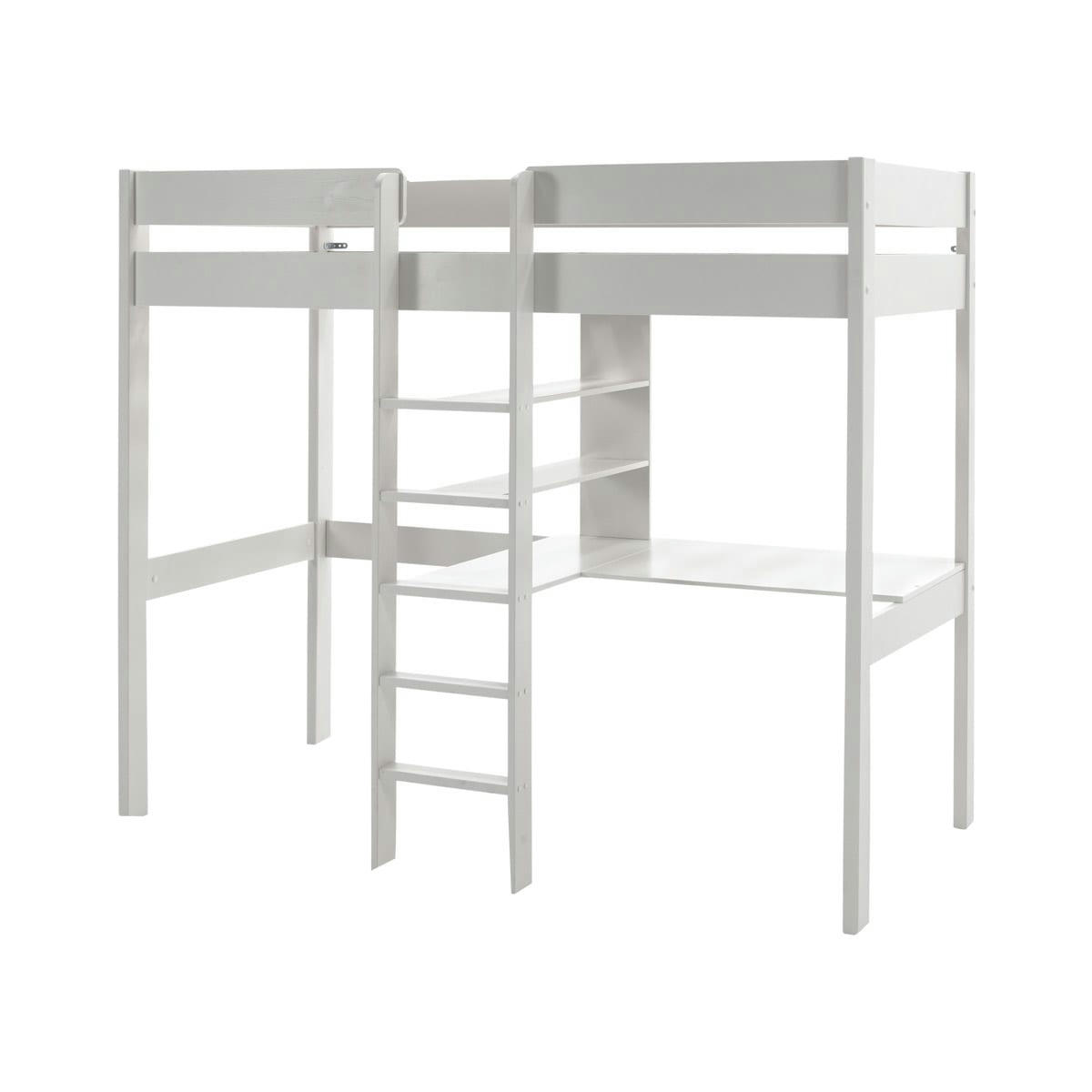 PINO - Lit mezzanine 90x200 sommier inclus bureau blanc