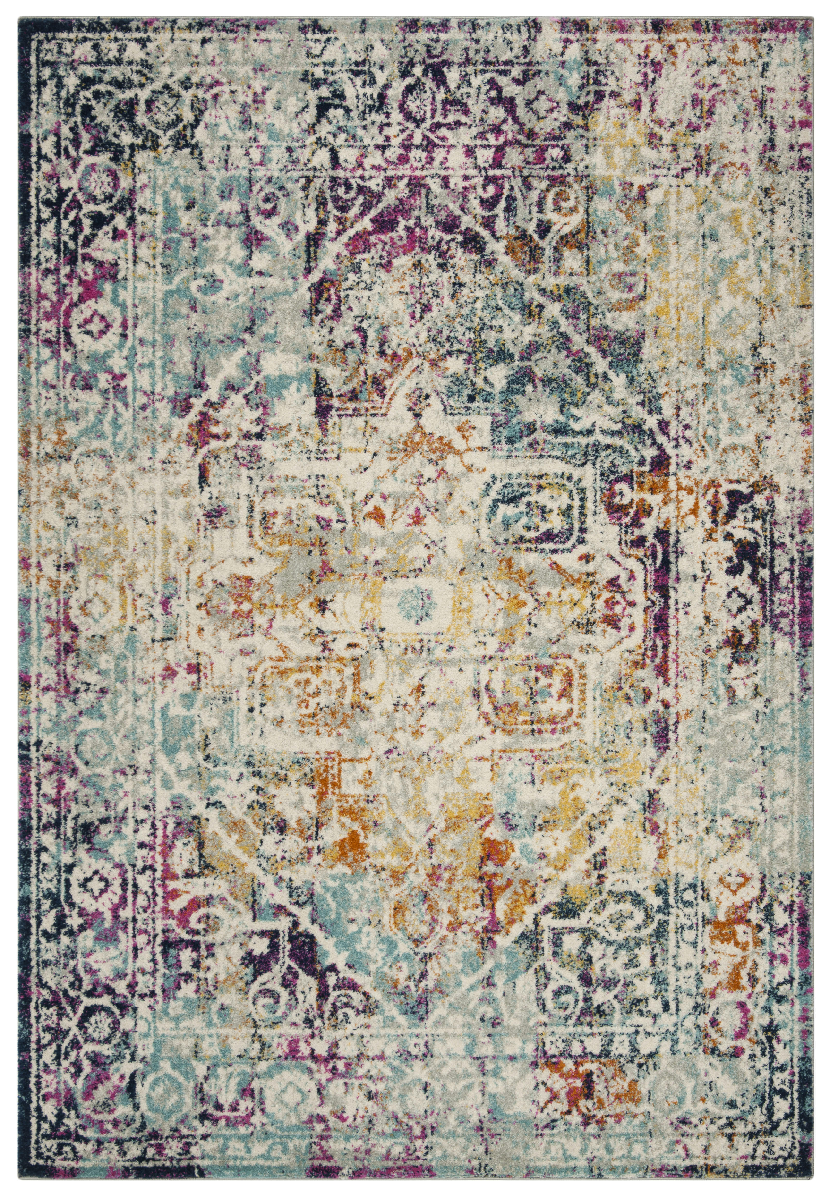 MADISON - Tapis de salon interieur en  ivoire & turquoise, 122 x 183 cm