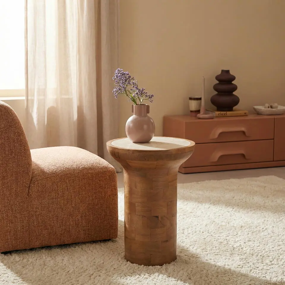 Bijzettafel Rond Naturel/Travertin - 30x33x50cm - Zo?