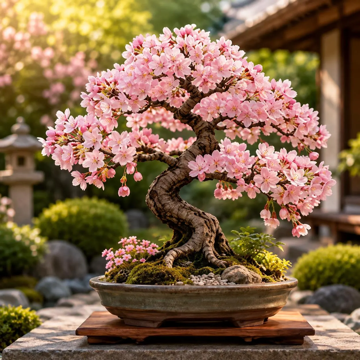 Live Cherry Blossom Bonsai Tree, Japanese Sakura Plant, Pink Bonsai, Indoor Outdoor , Gift for Garden Lovers 6-12 Inch Tall, 2.5 Inch Pot