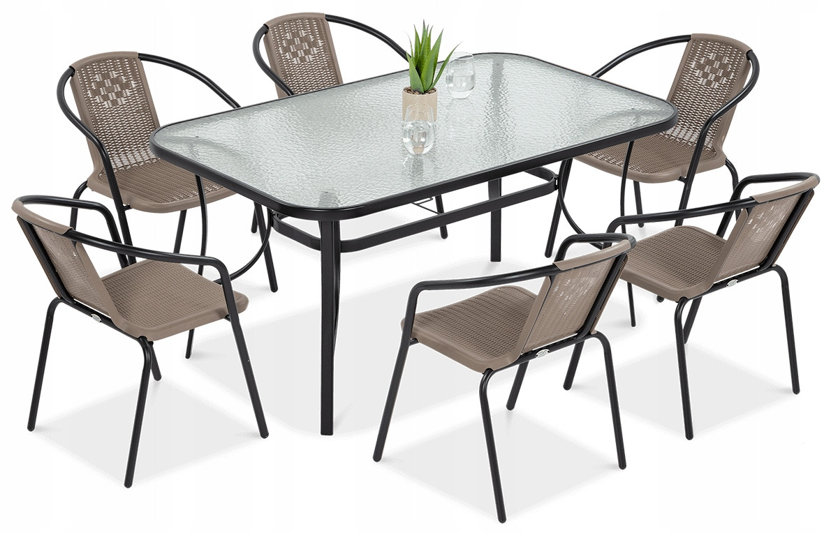 Zestaw MEBLI Jadalnianych Ogrodowych SIMPLE STÓŁ 150x90 6xKrzesło Cappucino