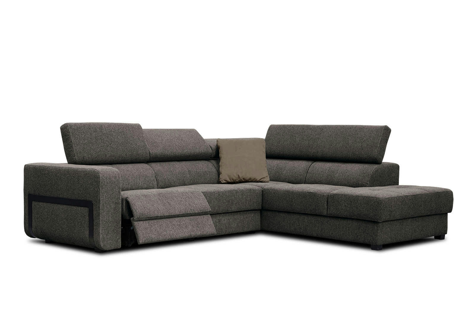 BERGO - Canapé d'angle droit 5 places avec une relax électrique tissu marron