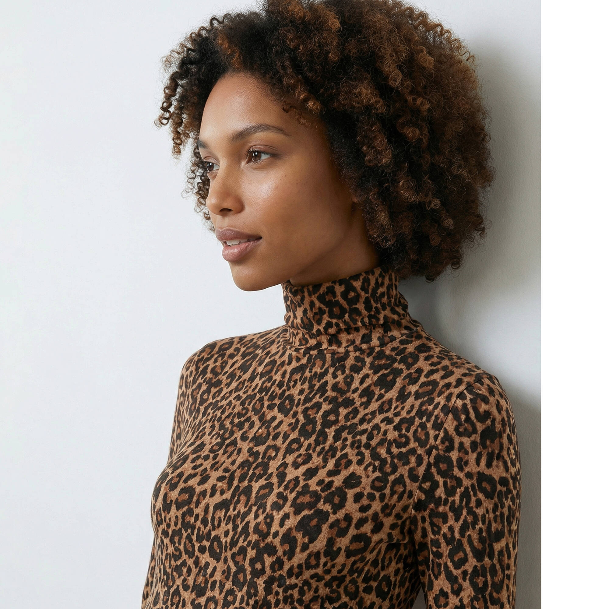 Sous-pull col roulé imprimé peau de b&ecirc;te, stretch