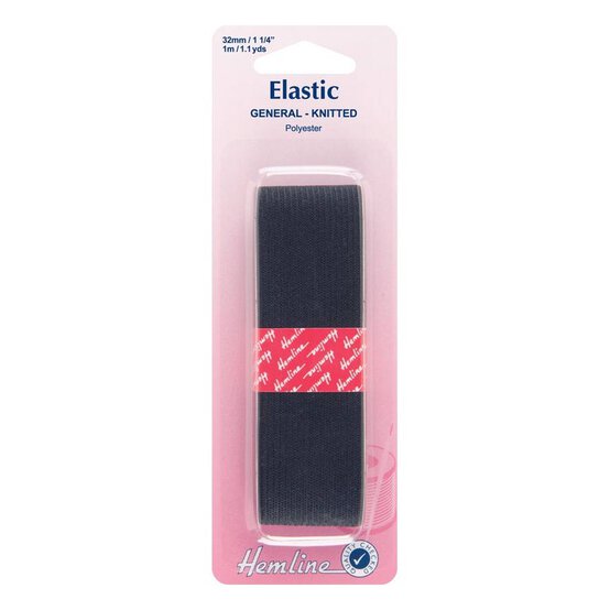 Hemline Black Elastic 32mm x 1m