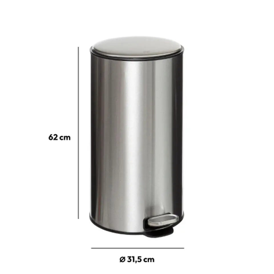 5Five Prullenbak/pedaalemmer - zilver - metaal - 30 liter - 39 x 62 cm