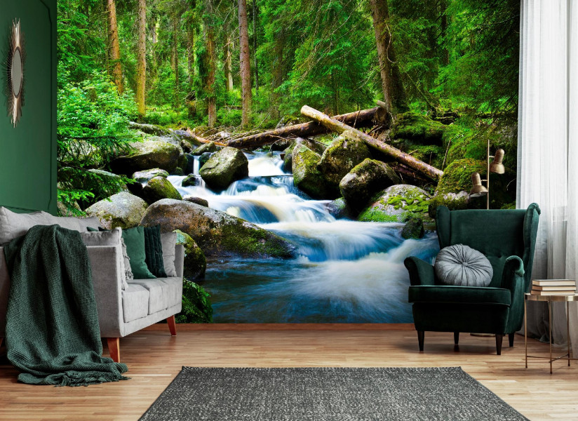 Fototapeta Wodospad 3D Las Natura Do Salonu Tapeta 150X105