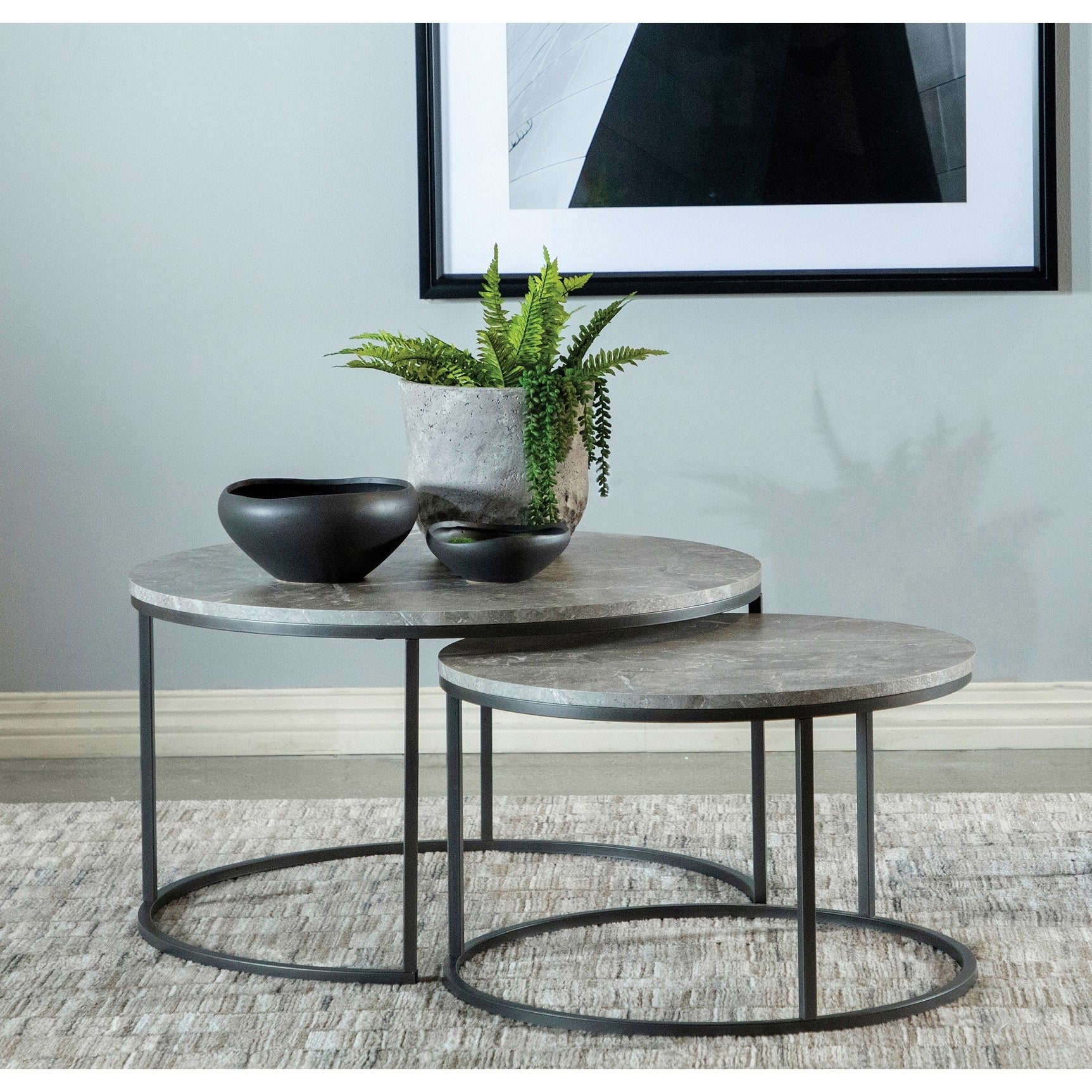 2 Piece Nesting Coffee Table in Grey and Gunmetal