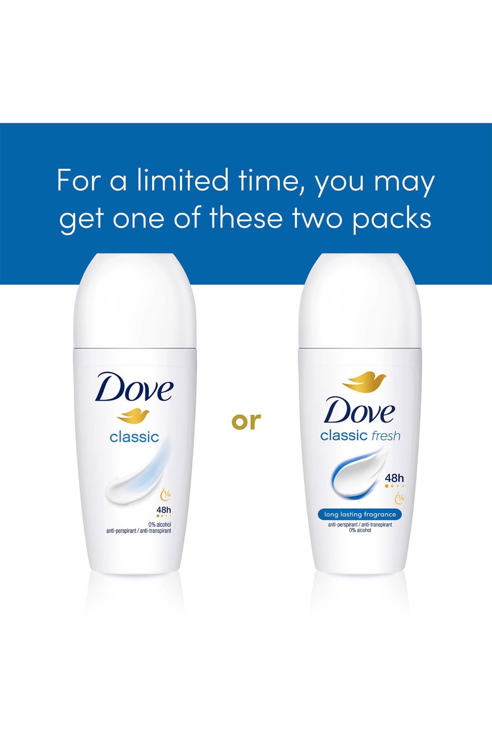 Dove Classic Fresh Roll On Antiperspirant Long Lasting Fragrance, 3x50ml