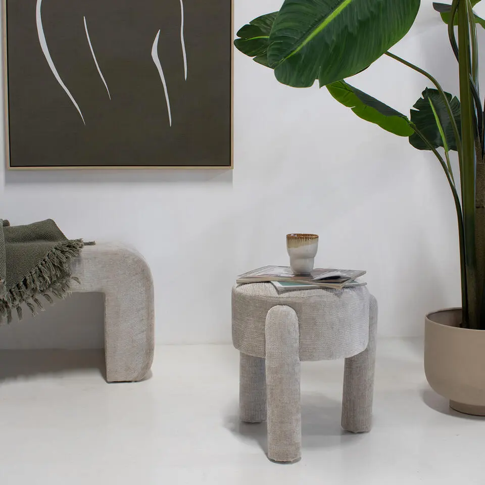 Poef Beige Stof - 44x44x42cm - Yara