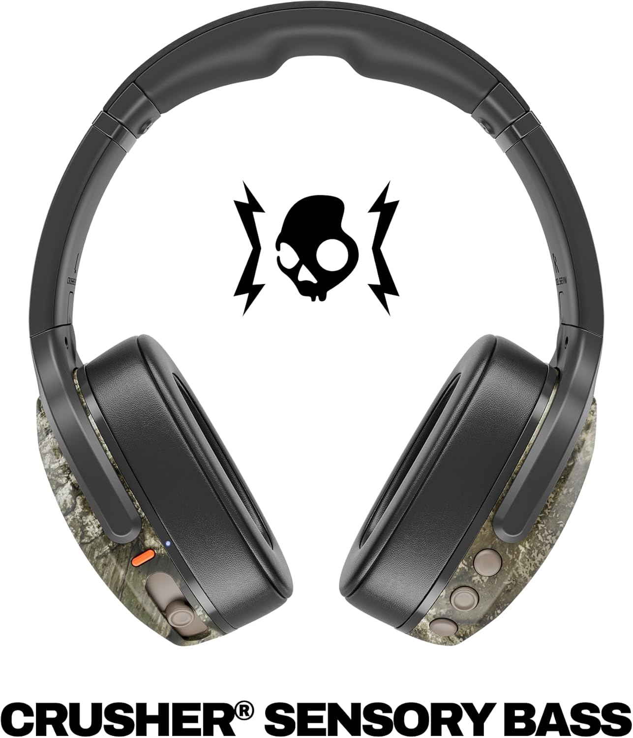 Skullcandy Crusher Evo Wireless Bluetooth Headphones with Multi-Sensory Bass, Noise Isolating Over-Ear Fit, Up to 40 Hours Battery, Microphone for iPhone Android - Realtree APX Black/Orange