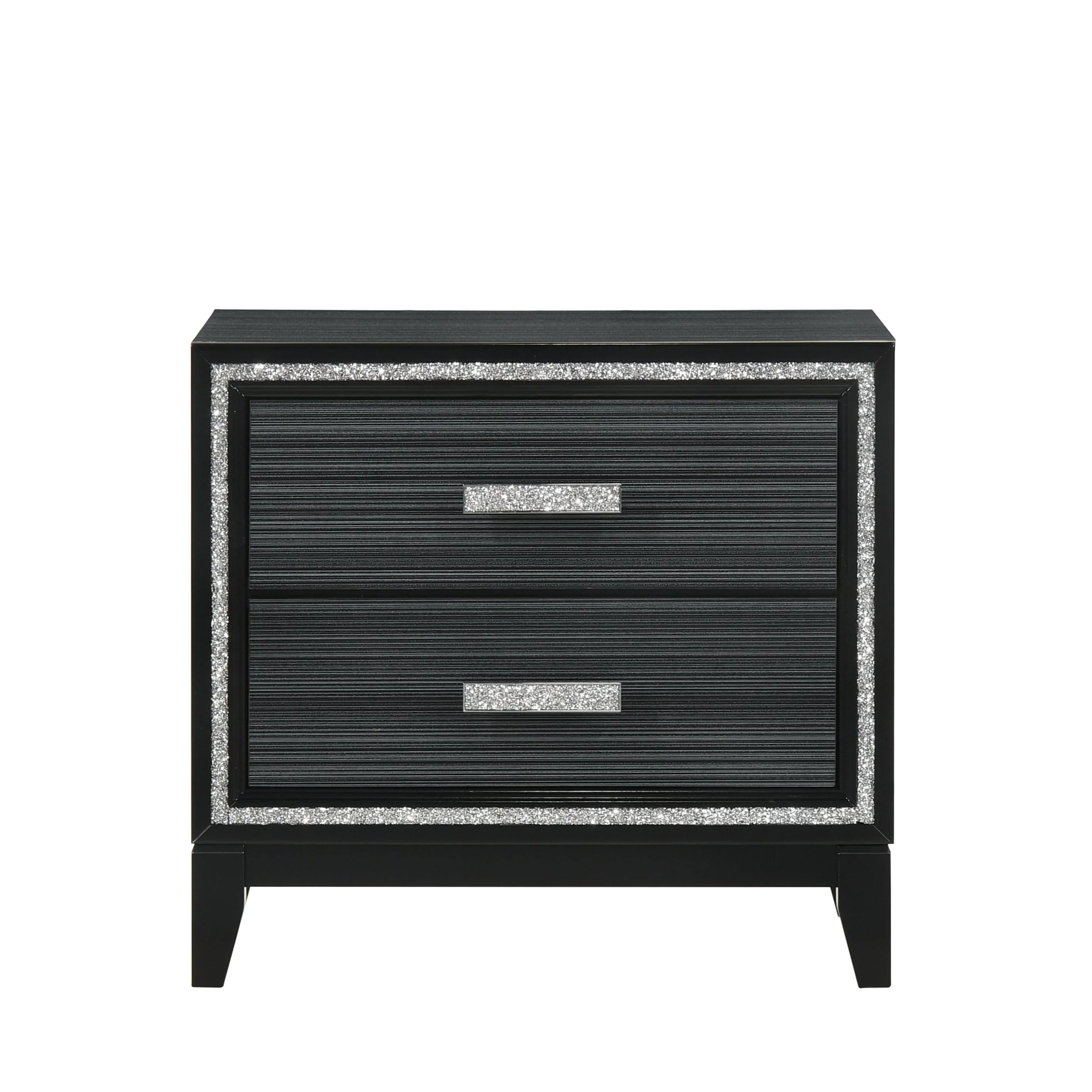 Contemporary Bedroom Furniture Black Finish Nightstand with Two Drawers Wooden 1pc Shimmering Silver Trim Accent