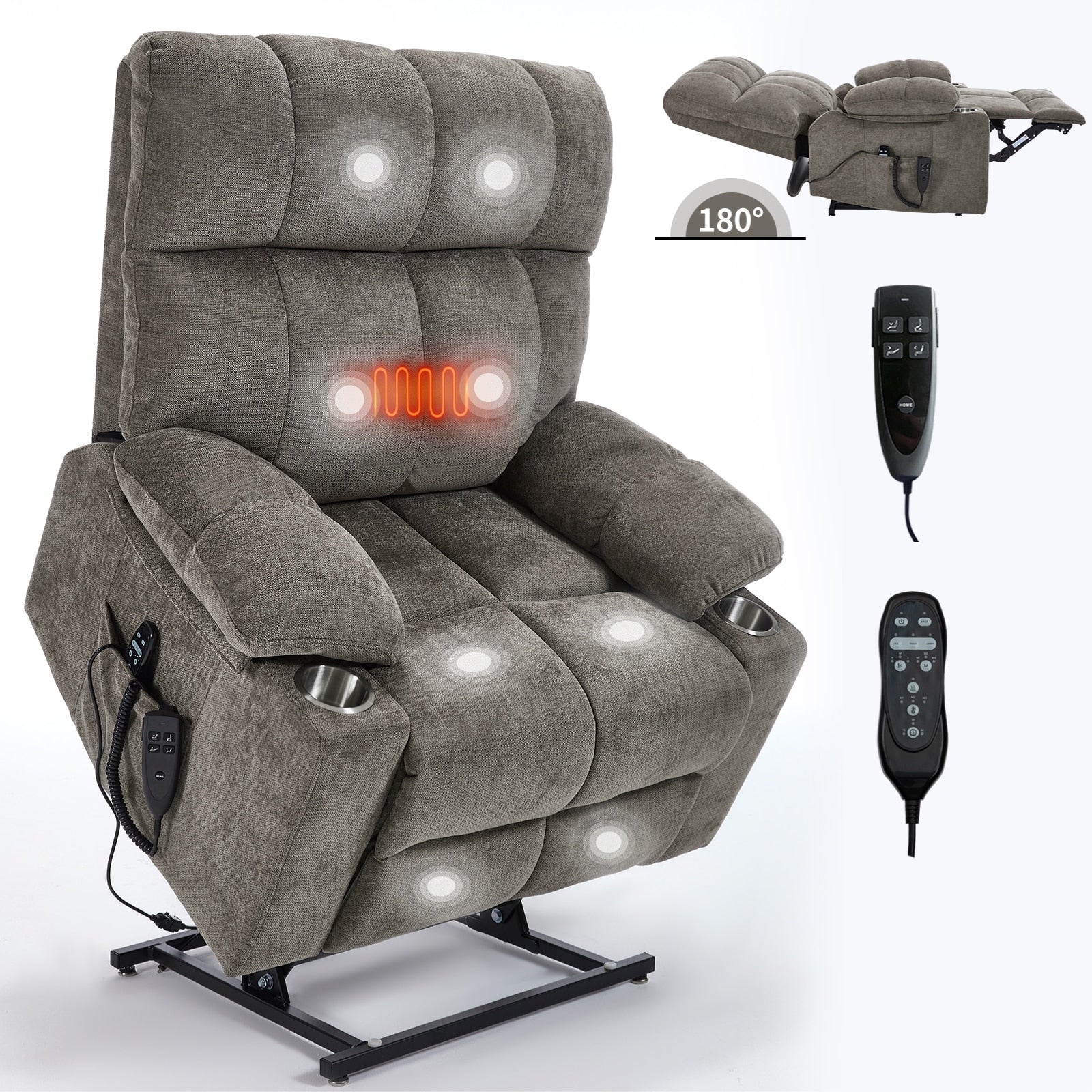 Oversized Chenille Power Lift Recliner with Dual Cup Holders