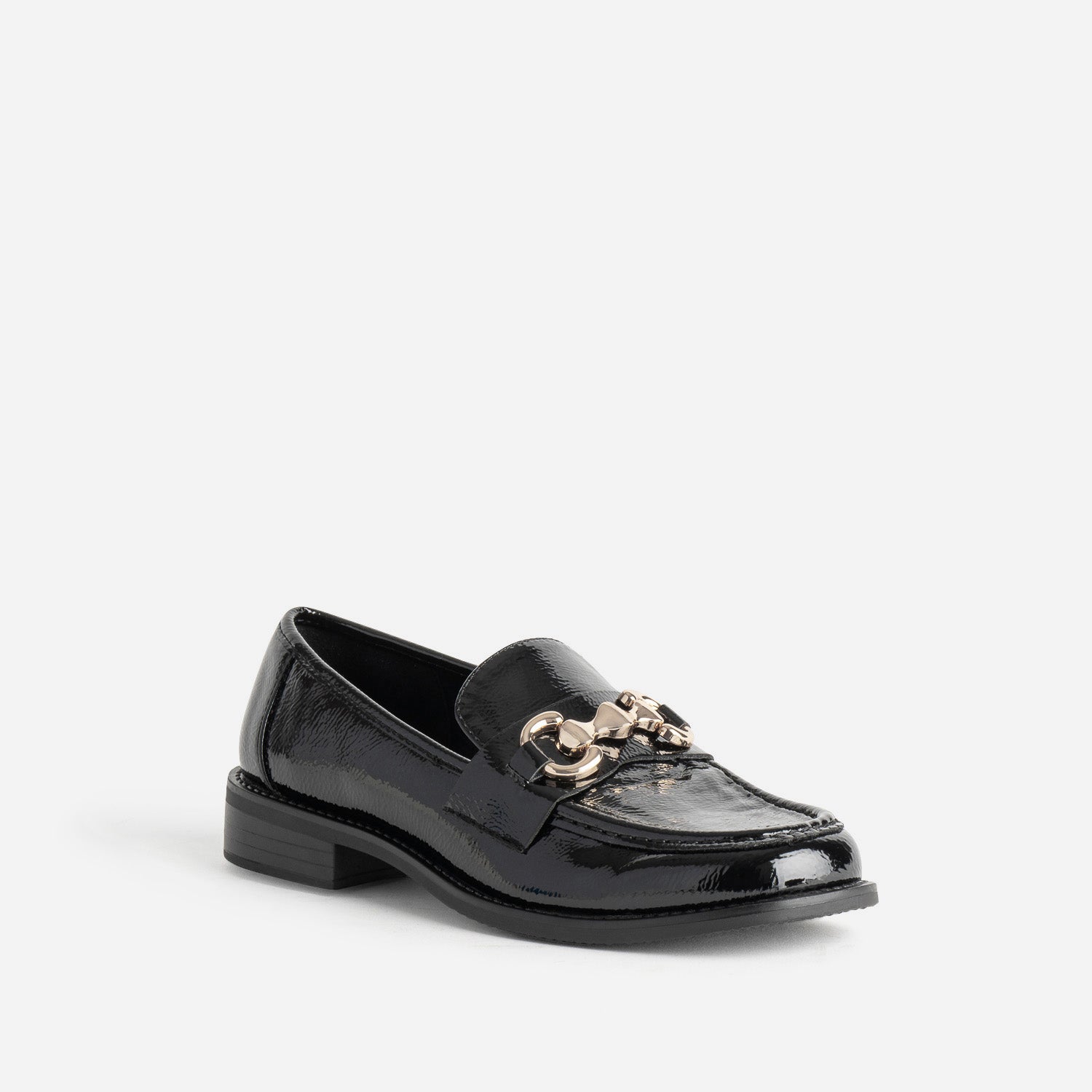 Mocassin noir verni détail doré